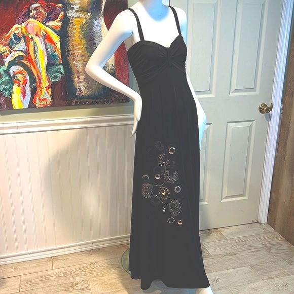 Vintage 90s Y2K Dolce & Gabbana Black Maxi Dress Gown embellished 3D op art